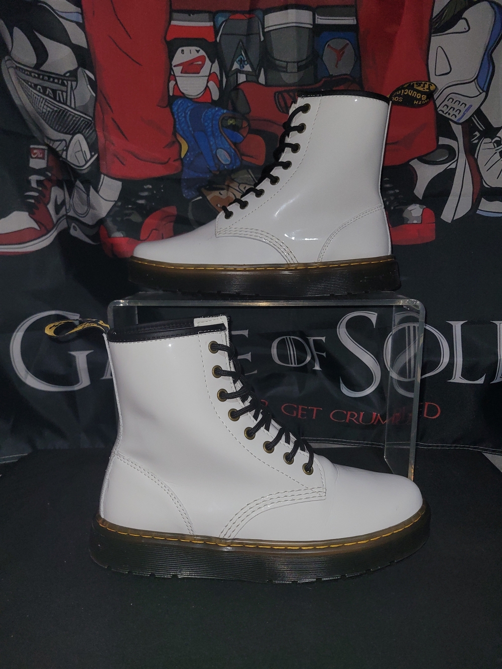 Dr. Martens White Lace-Up Combat Boots with Black Trim